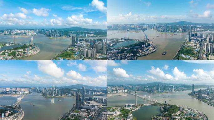 多角度航拍横琴十字门晴朗天气4k延时合集