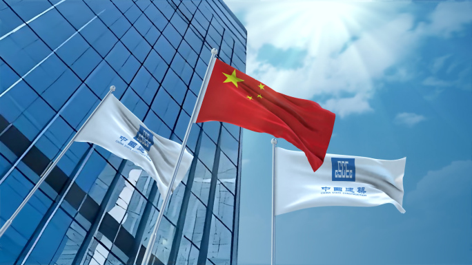 4K中国建筑旗帜