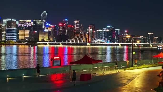 杭州市繁华城市夜景航拍4k素材