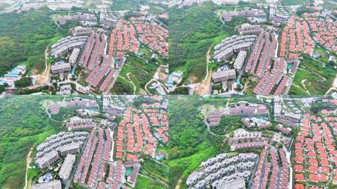 航拍温泉别墅旅游度假酒店