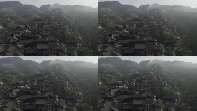 HDR贵州黔东南西江千户苗寨航拍建筑风光