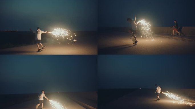 夜间烟火滑板