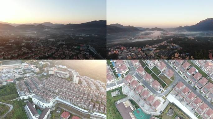 航拍温泉别墅旅游度假酒店