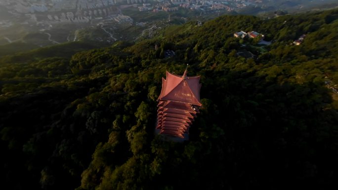 重庆北碚缙云山日出航拍穿越机FPV
