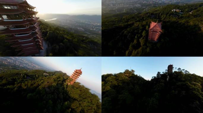 重庆北碚缙云山日出航拍穿越机FPV