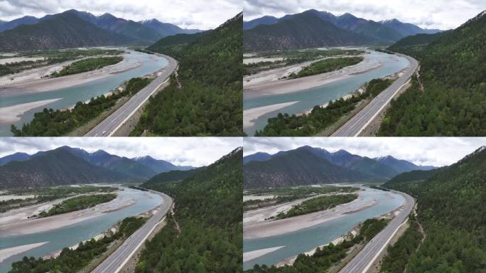 西藏林芝市尼洋河拉林高速公路自然风光航拍