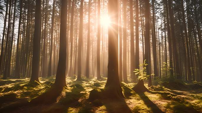 森林云海阳光树林大自然山峰云雾丁达尔效应