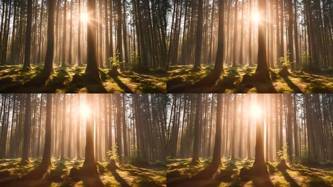 森林云海阳光树林大自然山峰云雾丁达尔效应