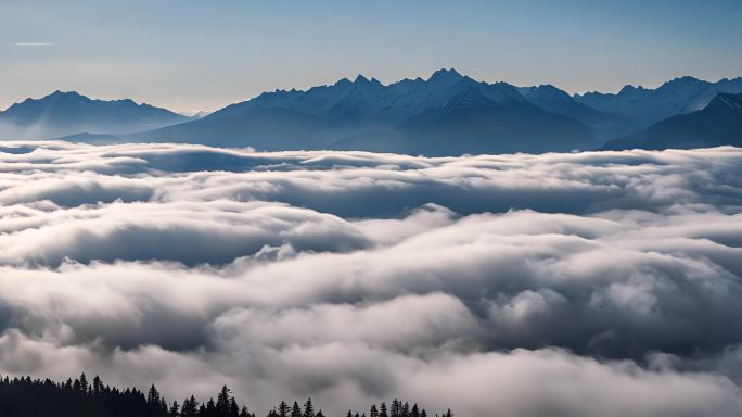 森林云海阳光树林大自然山峰云雾丁达尔效应