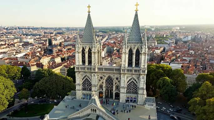 巴黎圣母院鸟瞰图知名国际地标标志性建筑