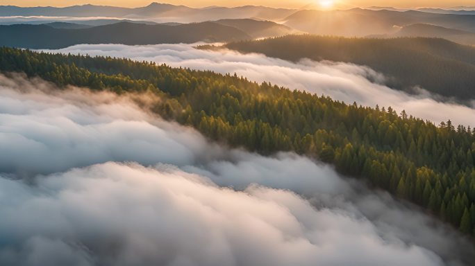 森林云海阳光树林大自然山峰云雾丁达尔效应