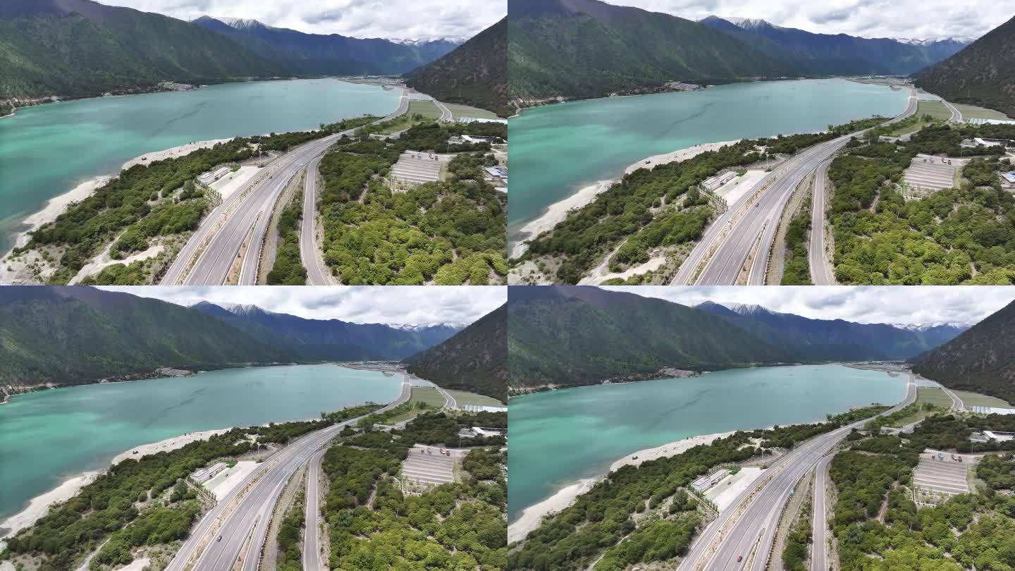 西藏林芝市尼洋河拉林高速公路自然风光航拍