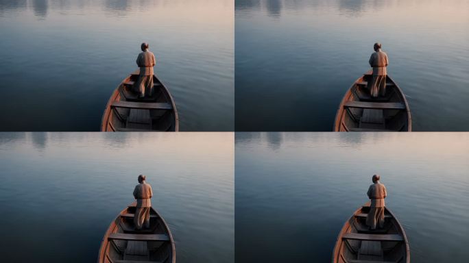 老人清晨站船头打望