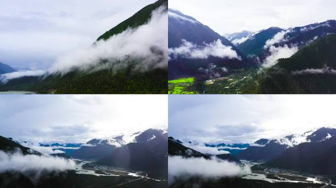 云层 云层流动山林河湾云海航拍大山大自然