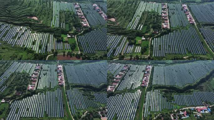 山上的光伏太阳能发电站航拍