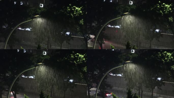 4k下雨天的路灯特写