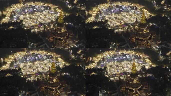 西双版纳景洪告庄星光夜市航拍城市夜景风光