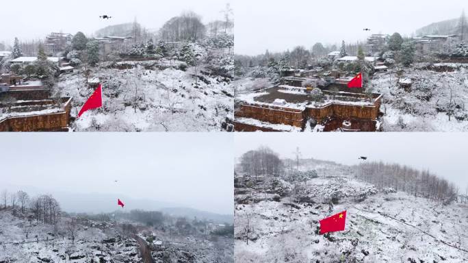 雪中五星红旗迎风飘扬