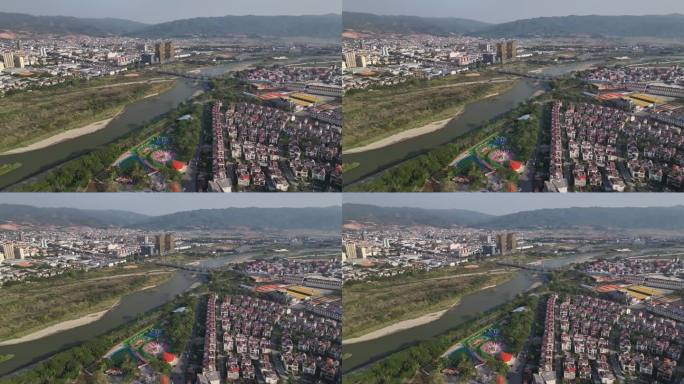 云南德宏瑞丽市姐告瑞丽江城市风光航拍