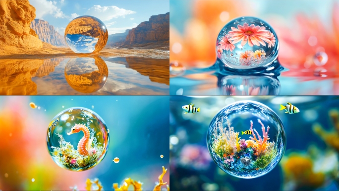 水晶球 水滴 倒影 微观 3D