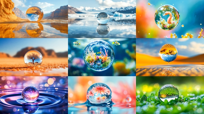 水晶球 水滴 倒影 微观 3D