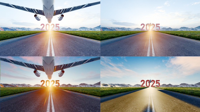 公路道路跑道飞机起飞飞向2025蛇年