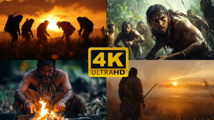 原始人狩猎生活 原始人远古人 古猿 猿人