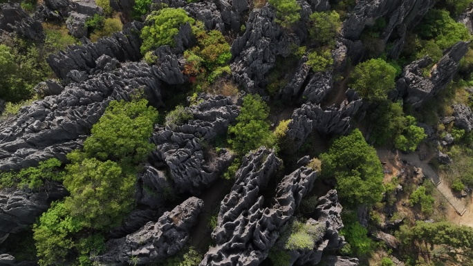 云南昆明石林县乃古石林航拍自然风光