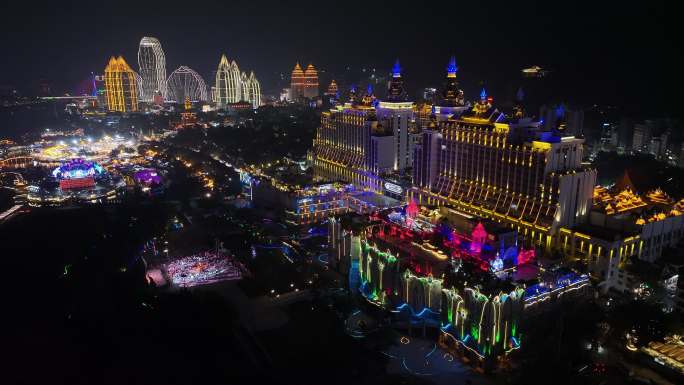 西双版纳景洪市湄公河酒店航拍夜景风光