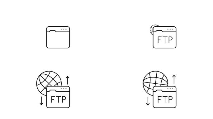 公共和私人FTP连接动画视频，文件传输协议动画，云计算和Web托管服务剪辑，文件共享通过互联网动画