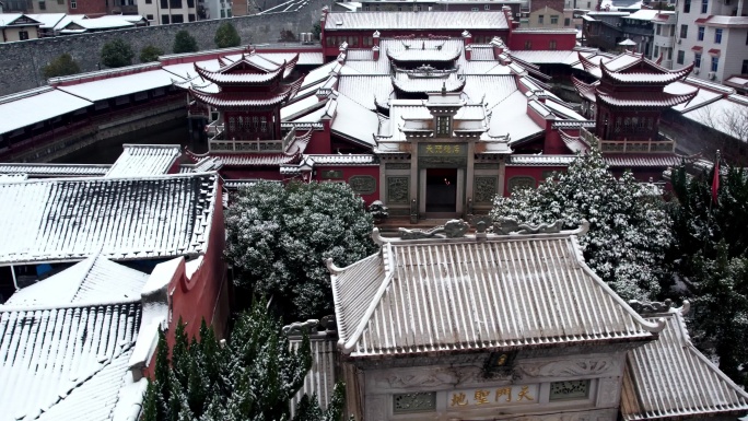 长汀古城雪景航拍