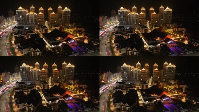 西双版纳勐腊县城市夜景风光航拍