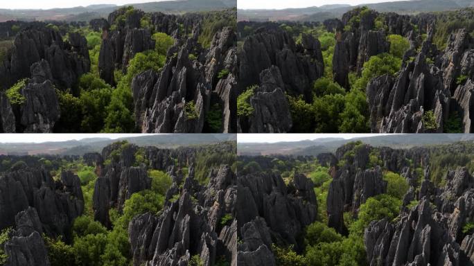 云南昆明石林县乃古石林航拍自然风光