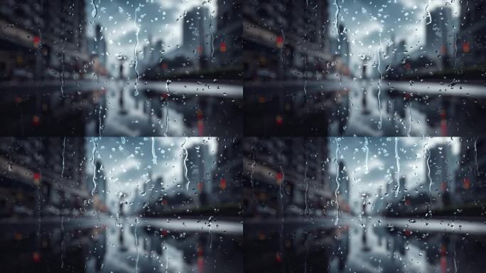 雨天玻璃上低落的水滴