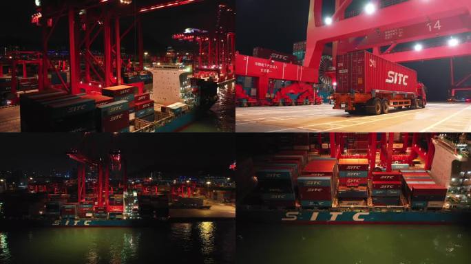 深圳前海保税区妈湾港航拍装车夜景