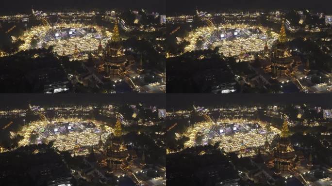 西双版纳景洪告庄星光夜市航拍城市夜景风光