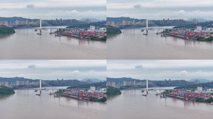 四川泸州市泸州港国际集装箱码头长江航拍