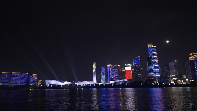 游船视角长沙湘江两岸夜景城市空镜