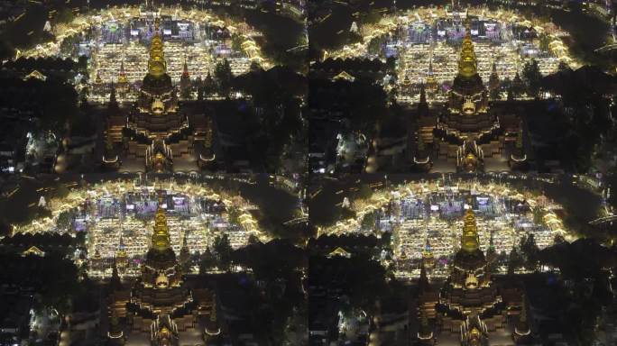 西双版纳景洪告庄星光夜市航拍城市夜景风光