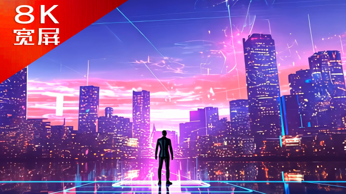 8k宽屏科幻元宇宙都市赛博霓虹城市穿梭