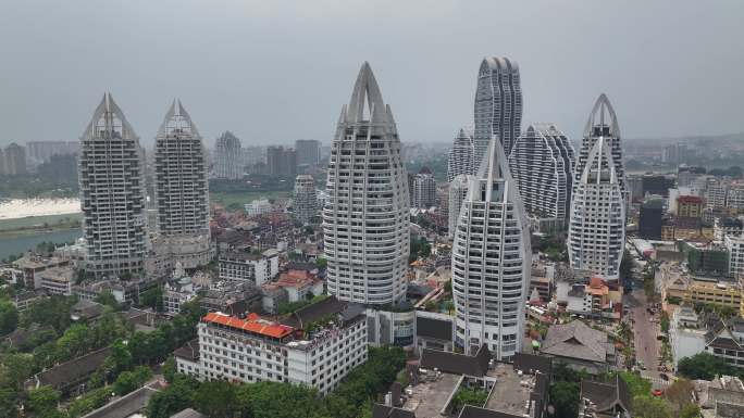 云南西双版纳景洪告庄城市建筑风光航拍