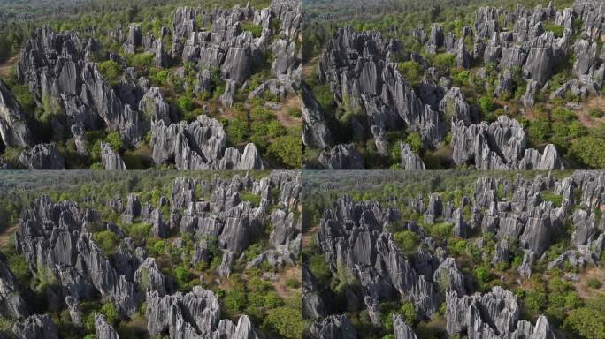 云南昆明石林县石林风景区航拍地质风光