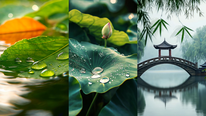 竖屏禅意烟雨江南屋檐雨滴空镜合集