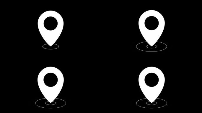 动画白色GPS位置指针和定位器图标在透明的背景与alpha通道。在地图上出现指示路线和位置的标志。
