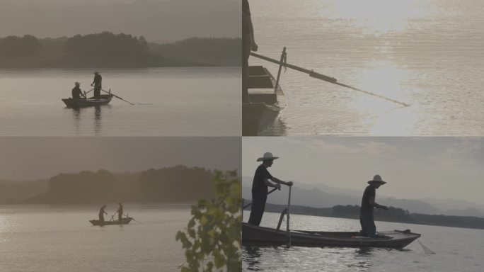 清晨渔民打鱼