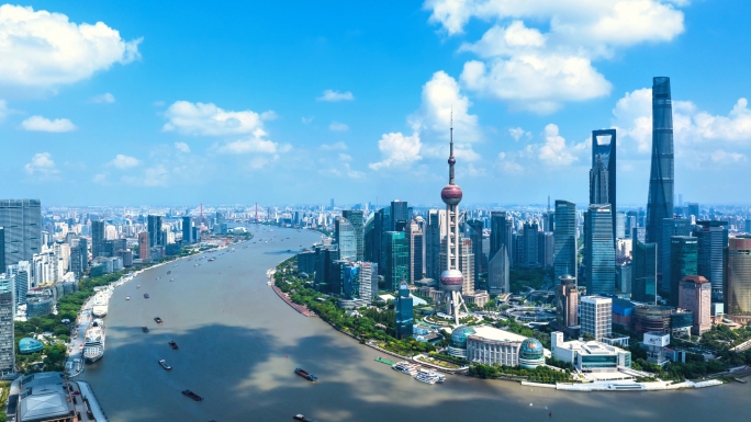 上海外滩蓝天白云延时摄影
