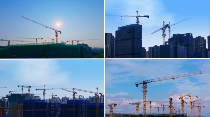 4K航拍繁忙建筑工地