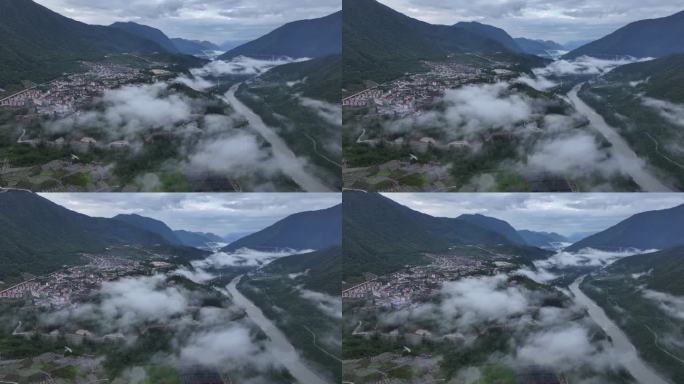 西藏林芝墨脱县城市雅鲁藏布江航拍自然风光