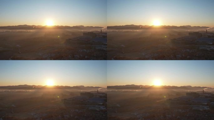 浓烟航拍晨曦