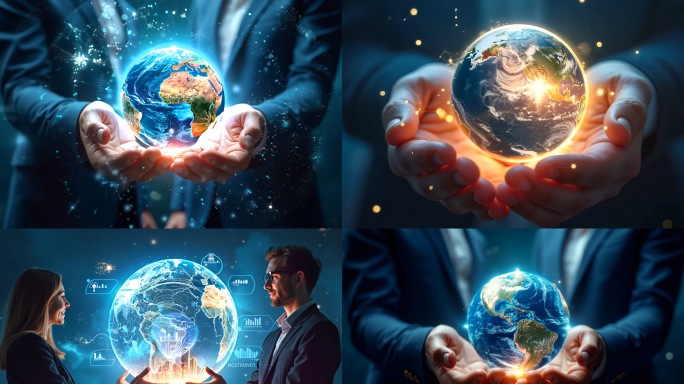 手捧地球科技地球-发光粒子地球-合作共赢